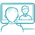 Person talking to someone through a computer icon