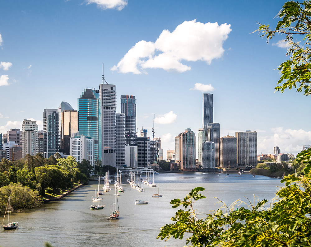 View of city skyscrapers from Kangaroo Point, Brisbane