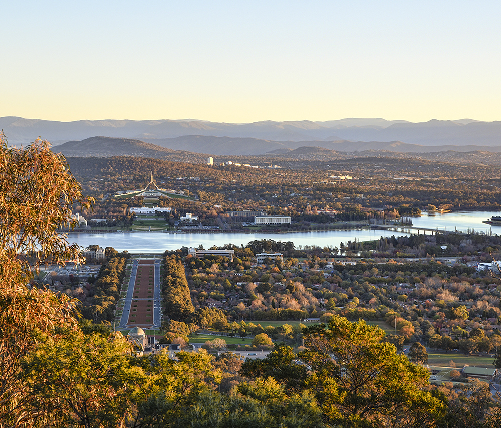 Sunset on Canberra City, autumn, Brindabella hills