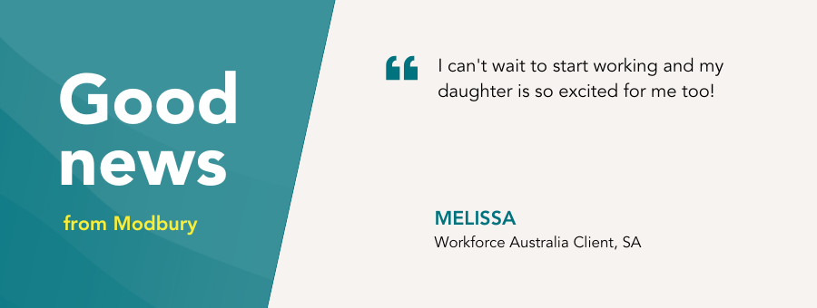 Image with quote “I can't wait to start working and my daughter is so excited for me too."